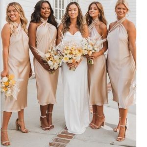 XS Champagne Jasmine Halter Midi Dress satin Show me Your Mumu NWT